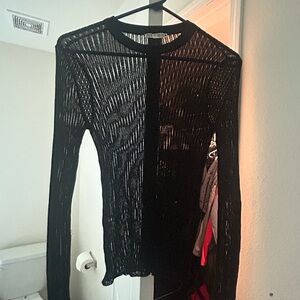ZARA Black Sheer Long-Sleeve Open-Knit Top
